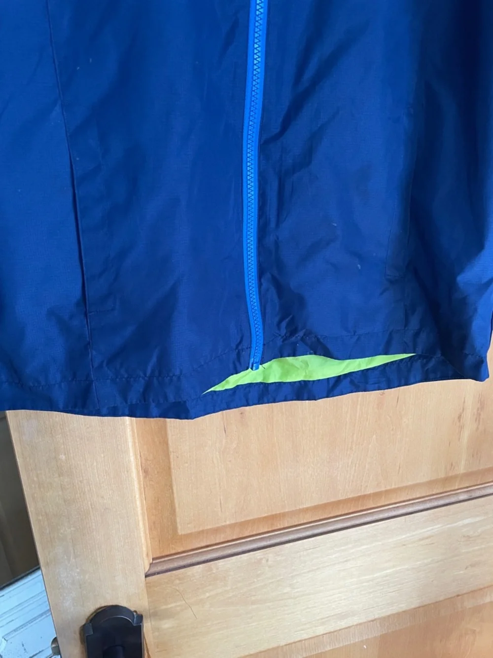 Eddie Bauer Blue Navy Colorblock Hooded Windbreaker Lime Lining Boys L 14/16